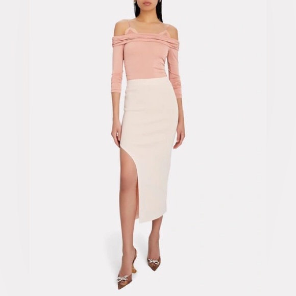 NIGHT NIGHT JONATHAN SIMKHAI COLD-SHOULDER LACE-TRIMMED JERSEY BODYSUIT IN BLUSH - Picture 3 of 12